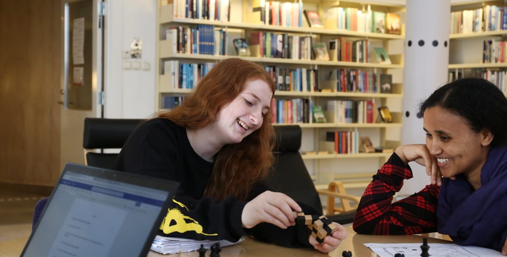 Två kursdeltagare som studerar