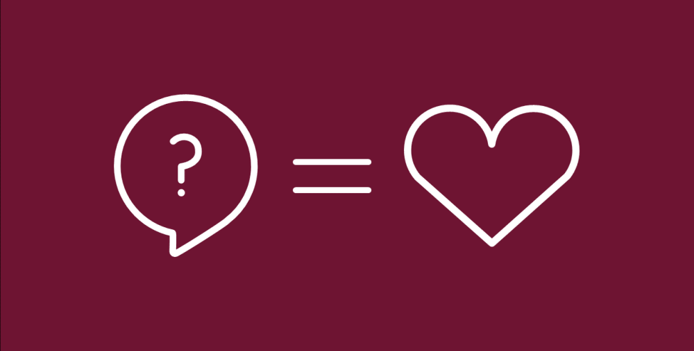 Ikon som visar ett hjärta och en frågebubbla.