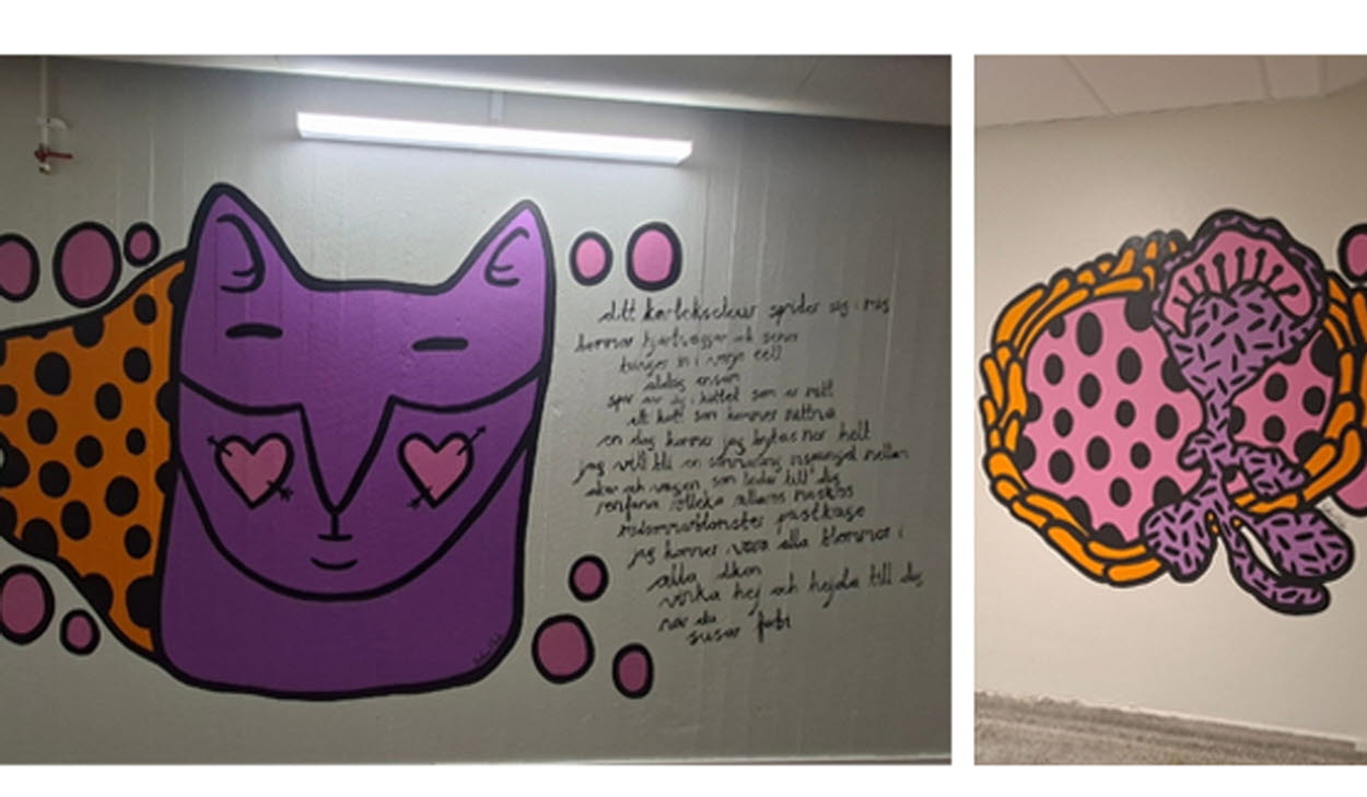 Konstverk av Sofia Elida Eriksson i kulverten på Hudiksvalls sjukhus