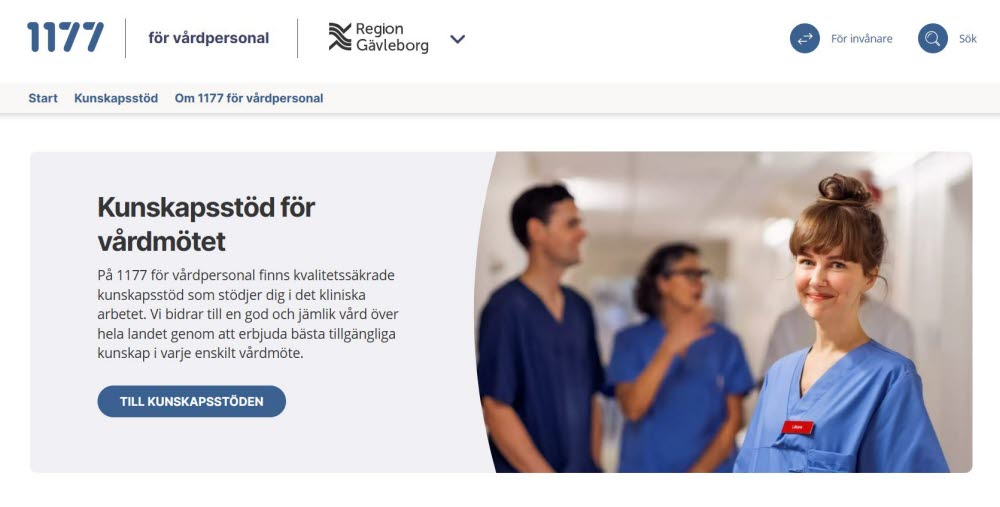 skärmklipp på startsidan för 1177 för vårdpersonal.